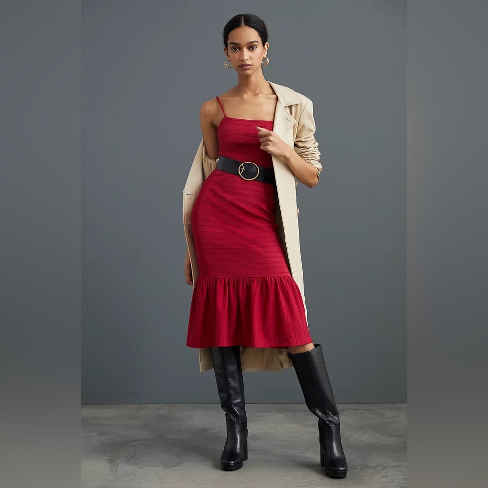 ANTHROPOLOGIE Hutch Square Neck Slim Midi Dress New With Tags
